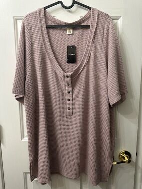 Torrid FESTI Top Henley Tee Dusty Mauve Waffle Knit Buttons Short Sleeve NWT 2X